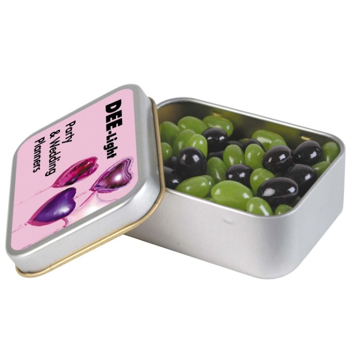 Picture of Corporate Colour Mini Jelly Beans in Silver Rectangular Tin