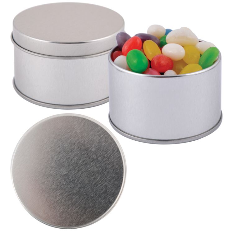 Picture of Assorted Colour Mini Jelly Beans in Silver Round Tin