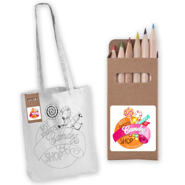 Picture of Colouring Long Handle Cotton Bag & Pencils