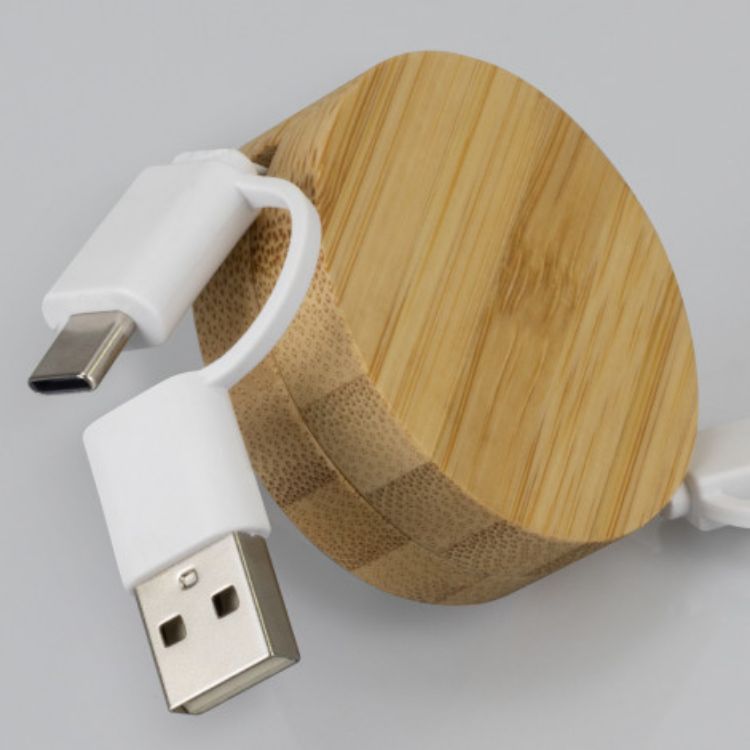 Picture of Bamboo Retractable Charging Cable