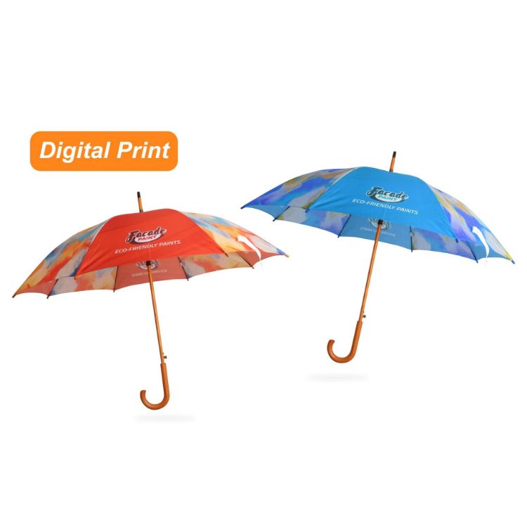 Picture of RPET Wooden Umbrella with Curved Handle