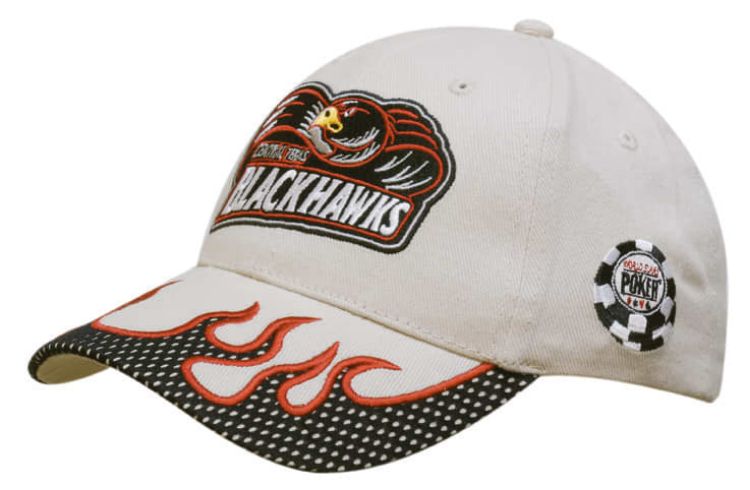 Picture of Brushed Heavy Cotton Cap with Mesh Peak Trim & Flame Embroidery